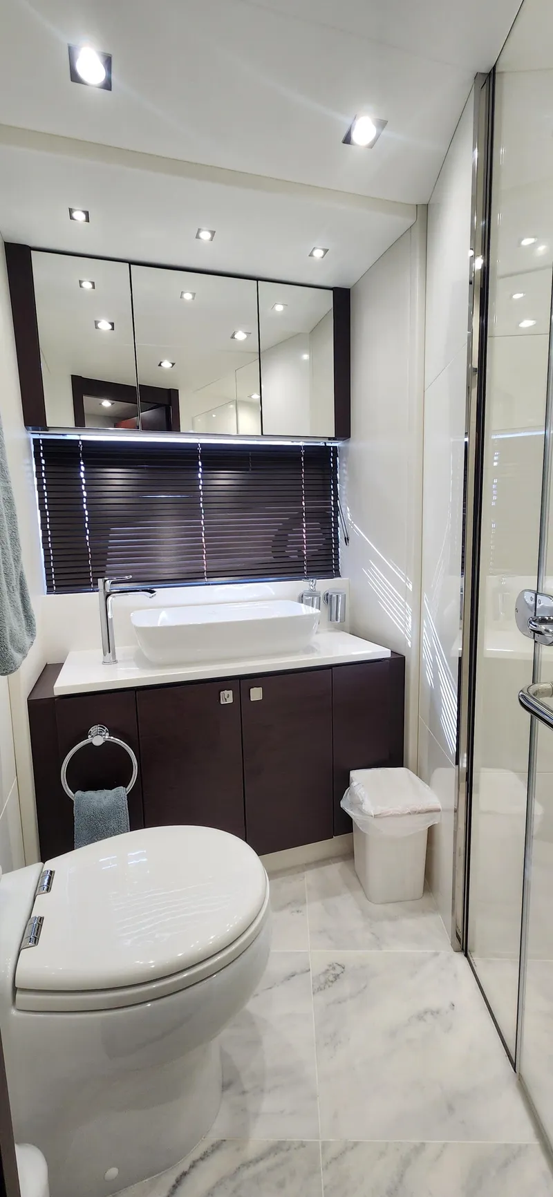 Slide: The Image of Modern bathroom in 2020 Sunseeker Predator 74 XPS yacht with sleek fixtures. - 19