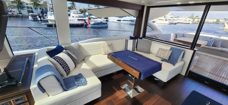 Slide: The Image of Luxurious interior of 2020 Sunseeker Predator 74 XPS yacht with waterfront view. - 27