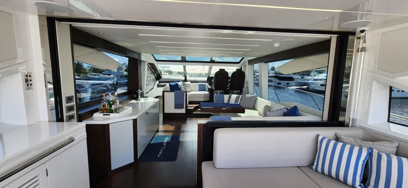 Slide: The Image of Luxurious interior of 2020 Sunseeker Predator 74 XPS yacht with modern furnishings. - 37