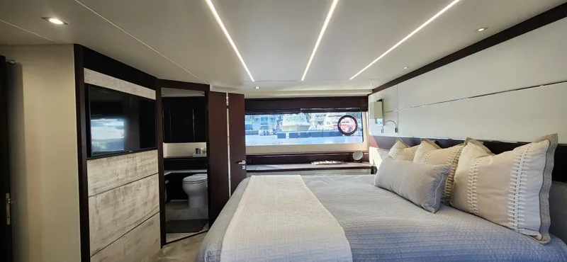 Slide: The Image of Luxurious bedroom interior of 2020 Sunseeker Predator 74 XPS yacht. - 7