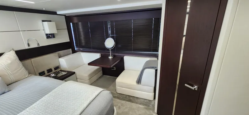 Slide: The Image of Luxurious bedroom interior of 2020 Sunseeker Predator 74 XPS yacht with modern furnishings. - 9