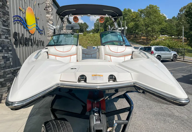 Slide: The Image of 2013 MasterCraft XStar boat on trailer at Skier's Marine dealership. - 3