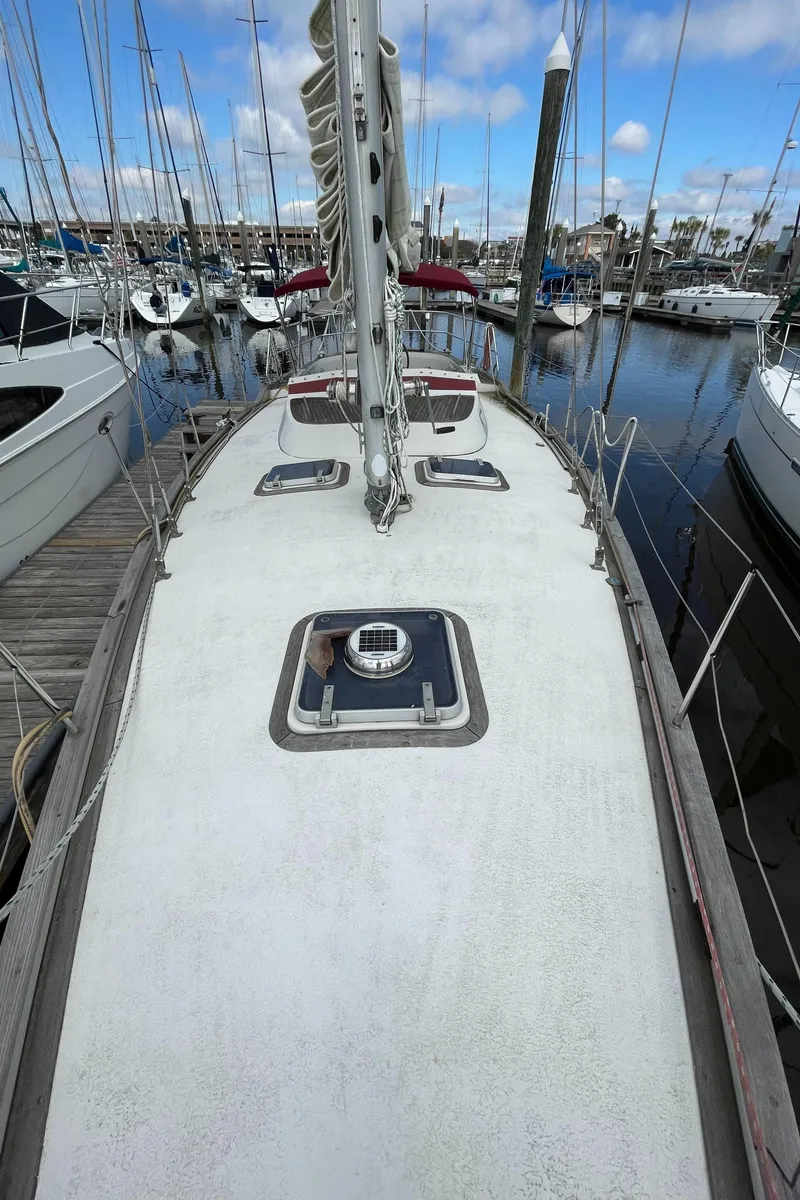 Slide: The Image of 1983 Najad 371 American CC sailboat deck at marina. - 11