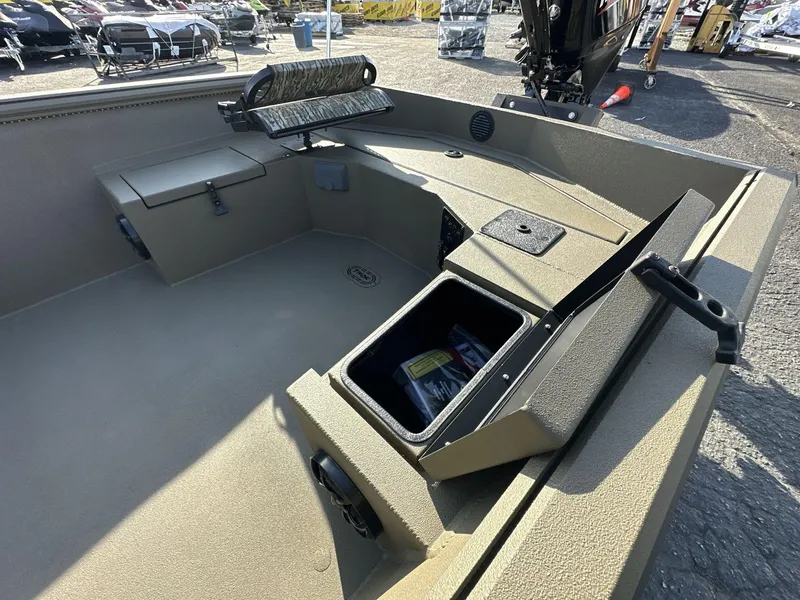 Slide: The Image of 2023 Thor Lake Hammer Elite boat interior with storage compartments and seating. - 3