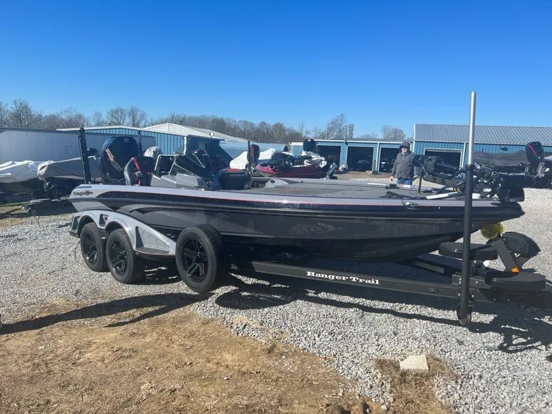 Slide: The Image of 2023 Ranger Z521R Cup Anniversary boat on trailer in outdoor storage area. - 3