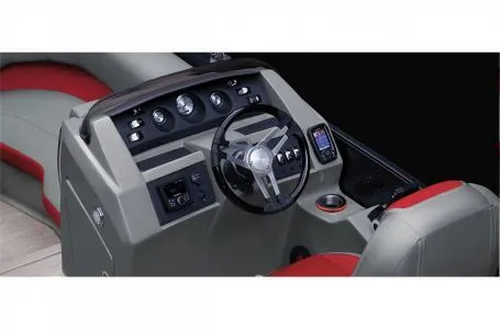 Slide: The Image of 2023 Bennington 23 LXSB boat dashboard with steering wheel and control panel. - 3
