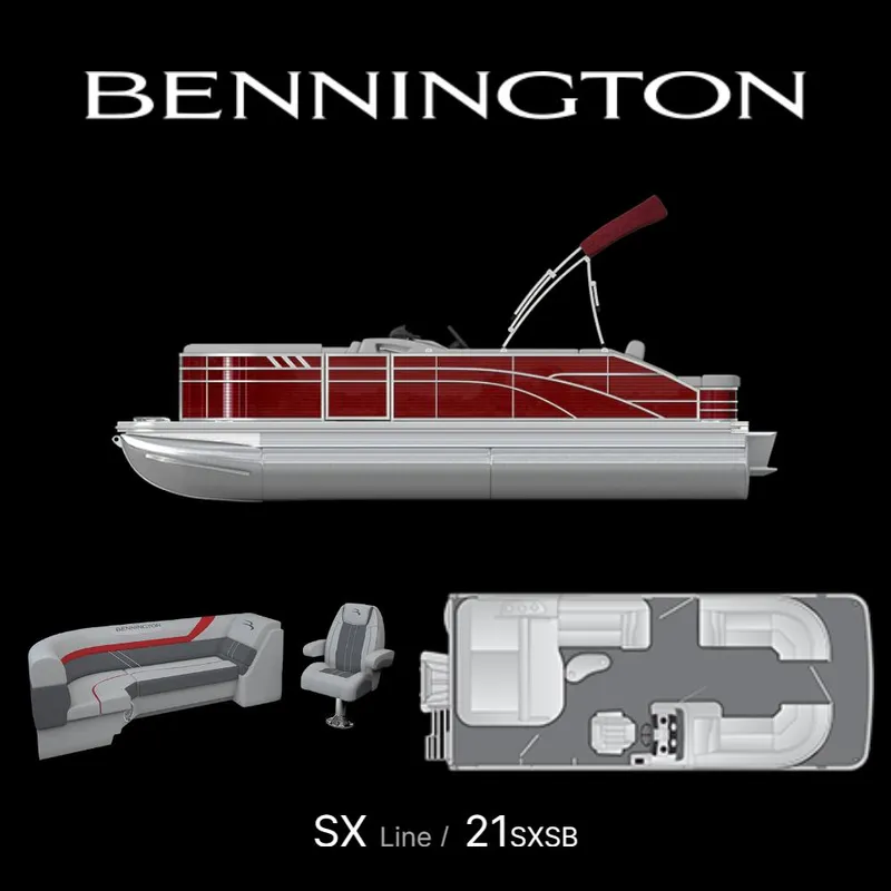 Slide: The Image of 2023 Bennington 21 SXSB pontoon boat with interior layout and seating. - 10