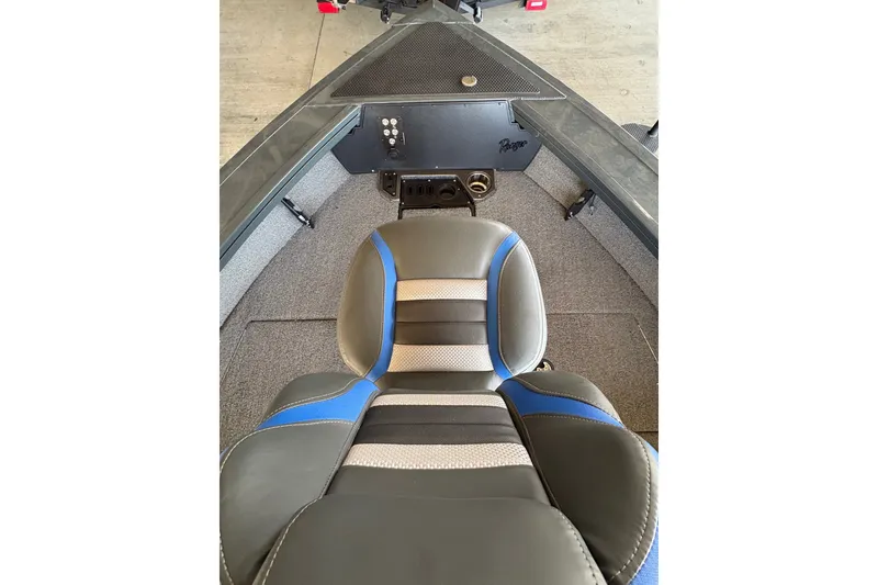 Slide: The Image of 2023 Ranger VX1788 WT boat interior with cushioned seating and control panel. - 10