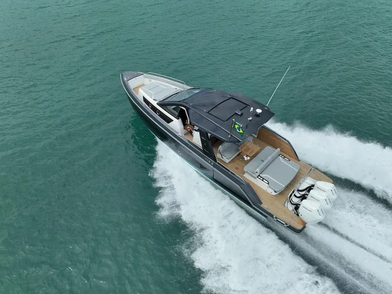 Slide: The Image of 2025 Schaefer V44 yacht cruising on open water. - 3
