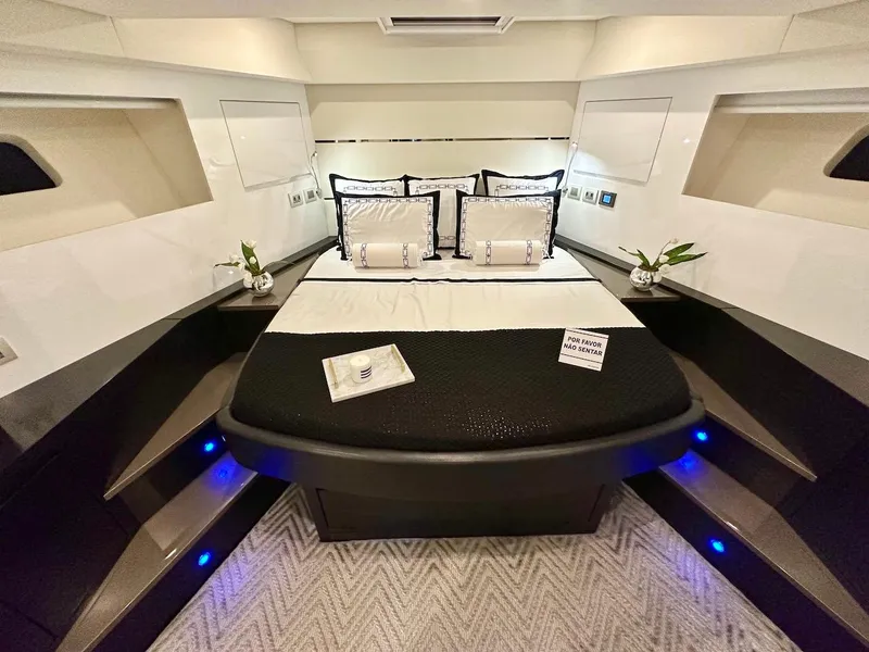 Slide: The Image of Luxurious bedroom interior of 2025 Schaefer 770 yacht with modern design and elegant decor. - 31