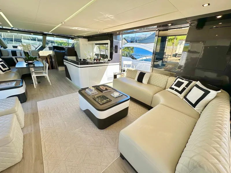 Slide: The Image of Luxurious interior of 2025 Schaefer 770 yacht with modern furnishings and elegant decor. - 16