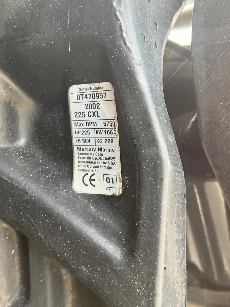 Slide: The Image of Serial number label on 2002 Donzi 29 ZF Cuddy boat engine. - 15