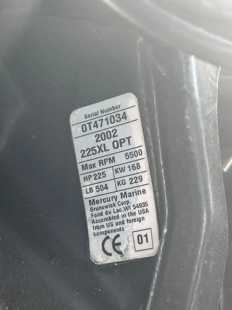 Slide: The Image of Label on 2002 Donzi 29 ZF Cuddy, Mercury Marine engine specifications. - 16