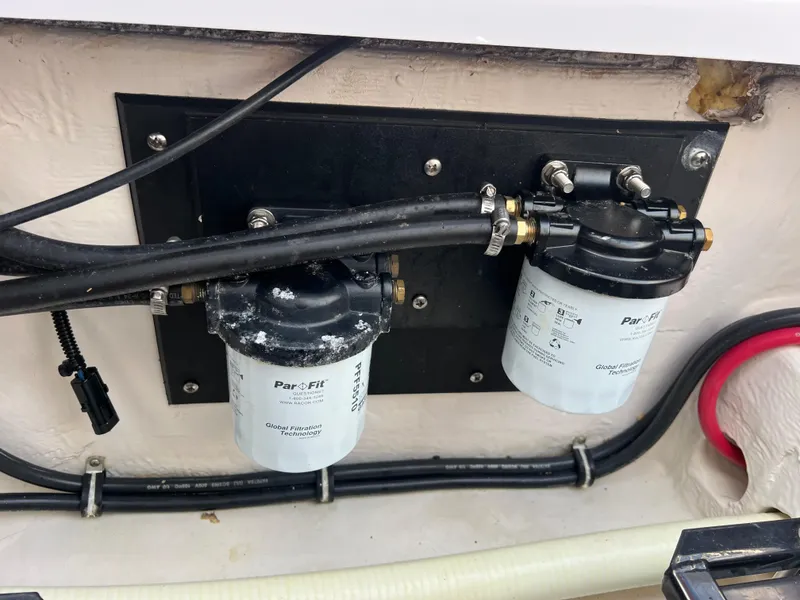 Slide: The Image of Fuel filters in a 2002 Donzi 29 ZF Cuddy boat. - 29