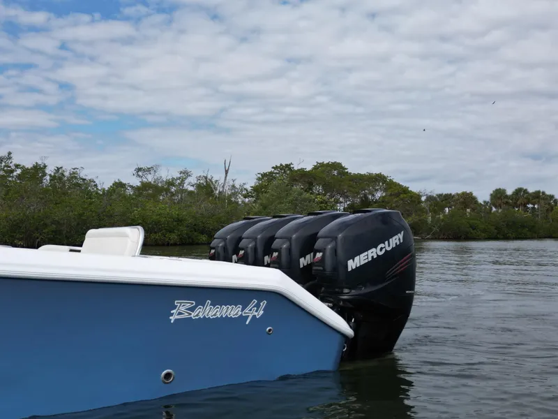 Slide: The Image of 2013 Bahama Open Fisherman boat with Mercury engines on the water. - 6