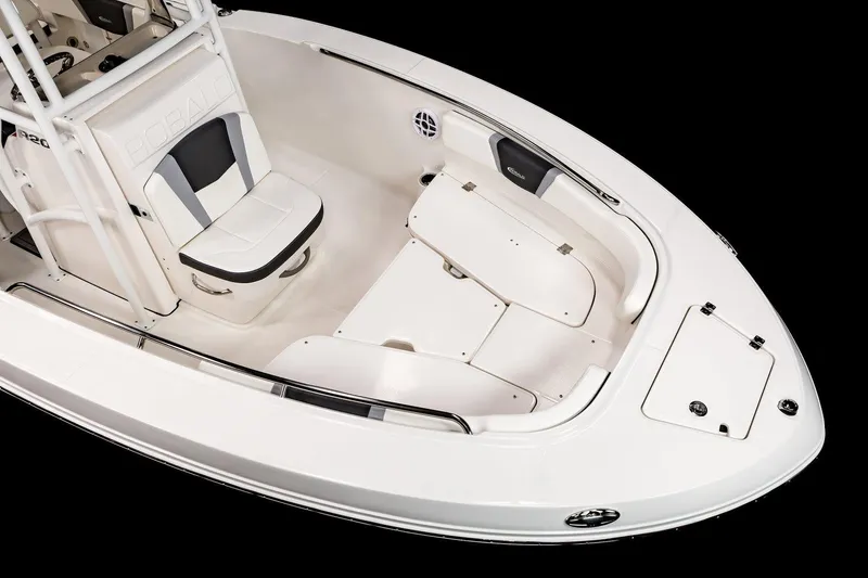 Slide: The Image of 2025 Robalo R200 Center Console boat interior, featuring seating and storage compartments. - 14