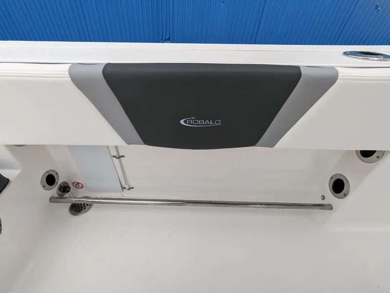 Slide: The Image of 2024 Robalo R200 Center Console interior detail with branded cushion. - 25