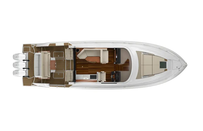 Slide: The Image of Top view of 2025 Tiara Yachts 48LE luxury boat layout. - 14