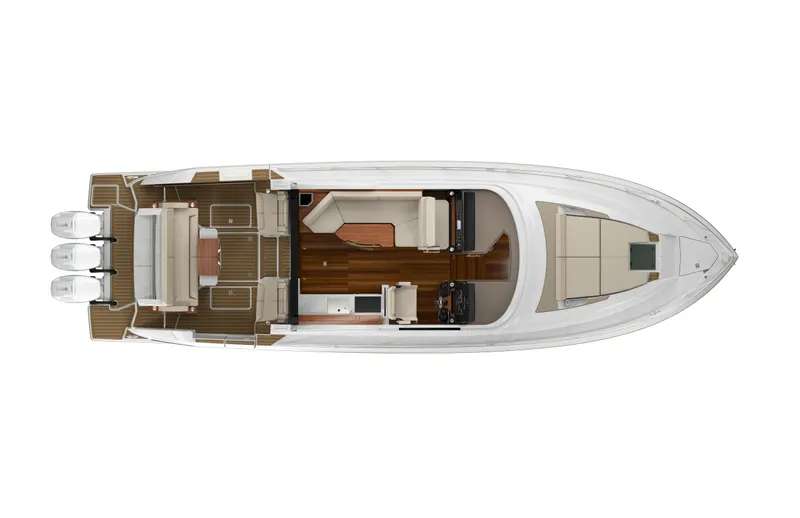 Slide: The Image of Top view of 2025 Tiara Yachts 48LE luxury boat layout. - 15