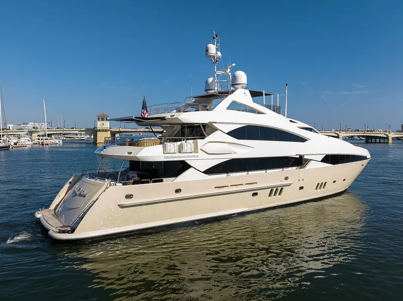 Slide: The Image of Luxurious 2009 Sunseeker Trideck yacht cruising in a marina. - 13