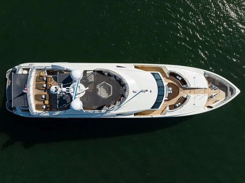 Slide: The Image of Aerial view of 2009 Sunseeker Trideck yacht on the water. - 14
