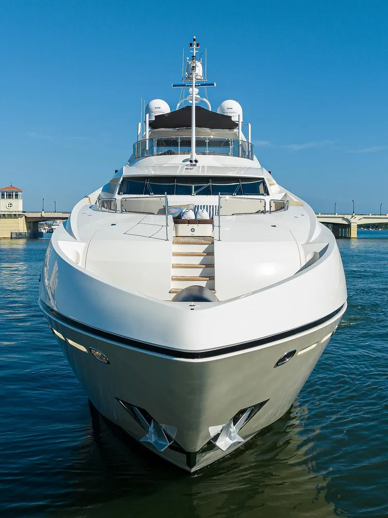 Slide: The Image of 2009 Sunseeker Trideck yacht docked in a marina. - 15