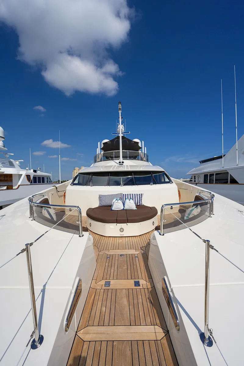 Slide: The Image of 2009 Sunseeker Trideck yacht with spacious deck and luxurious seating. - 19