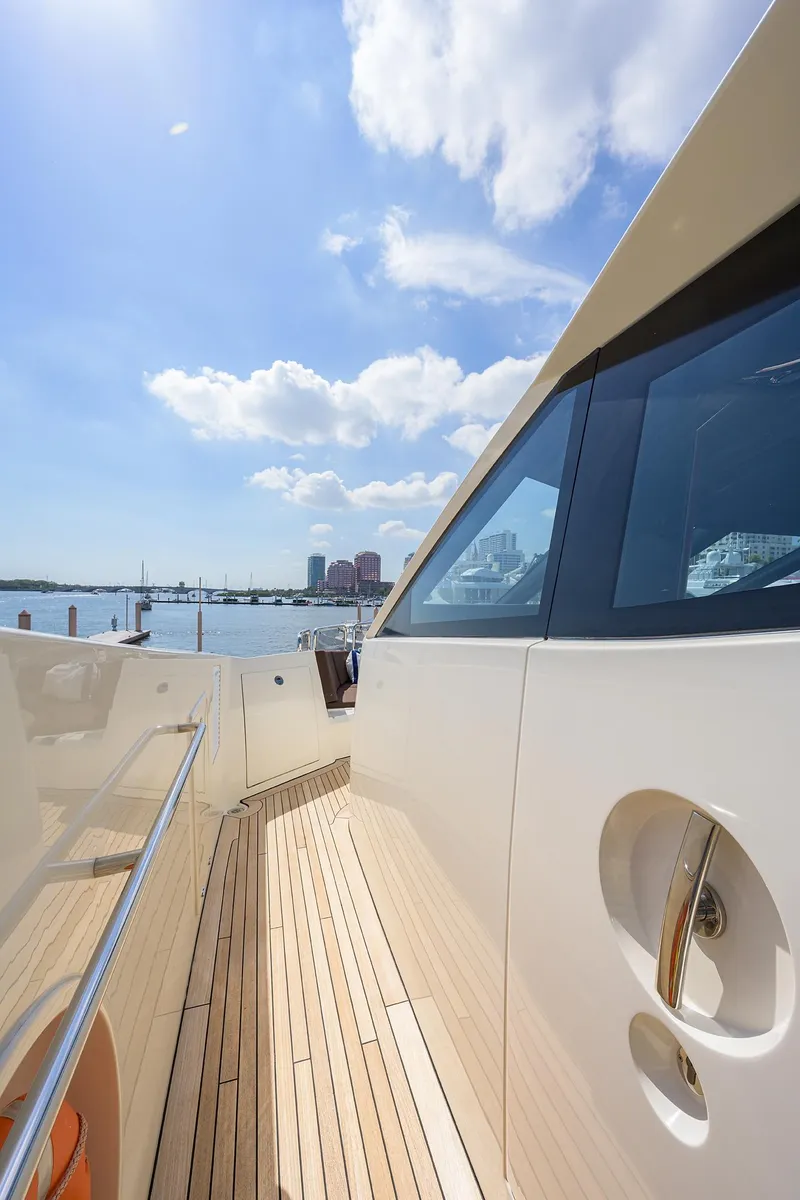 Slide: The Image of 2009 Sunseeker Trideck yacht deck with ocean view and blue sky. - 22