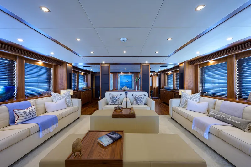 Slide: The Image of Luxurious interior of a 2009 Sunseeker Trideck yacht with elegant seating and modern decor. - 30