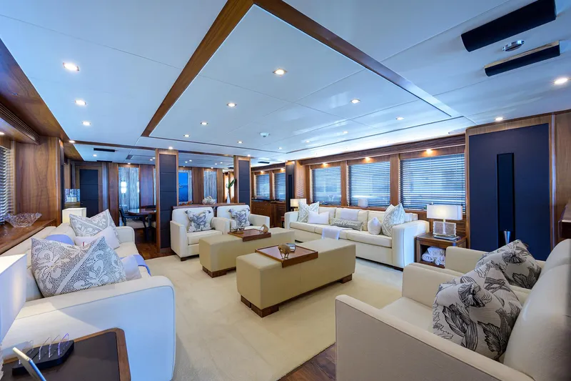 Slide: The Image of Luxurious interior of a 2009 Sunseeker Trideck yacht with elegant seating and modern decor. - 31