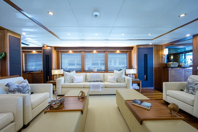 Slide: The Image of Luxurious interior of a 2009 Sunseeker Trideck yacht with elegant seating and modern decor. - 32