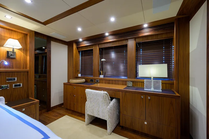 Slide: The Image of Luxurious cabin interior of 2009 Sunseeker Trideck yacht with wooden furnishings. - 47