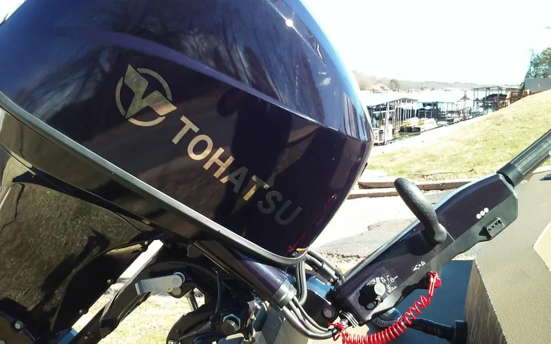 Slide: The Image of Close-up of a 2023 Thor Lake Hammer Elite outboard motor. - 14