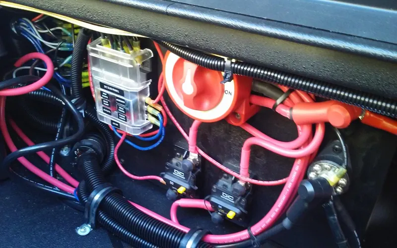 Slide: The Image of 2023 Thor Lake Hammer Elite electrical wiring and fuse box. - 16