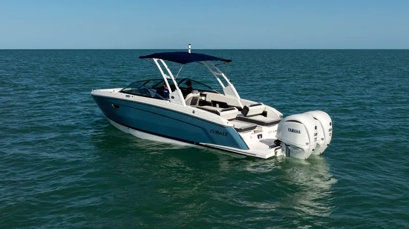 Slide: The Image of 2023 Cobalt R8 boat with Yamaha engines on open water. - 3