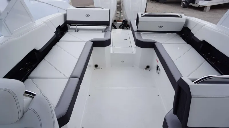 Slide: The Image of 2023 Cobalt R8 boat interior with spacious seating and modern design. - 7