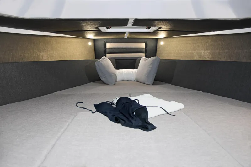 Slide: The Image of Interior cabin of 2025 Ranieri CAYMAN 35.0 EXECUTIVE with bedding and pillows. - 14