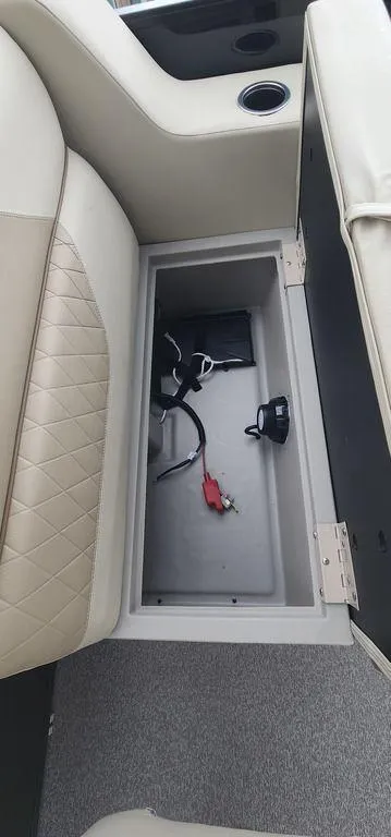 Slide: The Image of Storage compartment in 2023 Veranda VISTA20RC Bi-Toon boat with cables and accessories. - 27