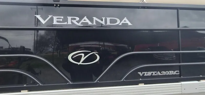Slide: The Image of 2023 Veranda VISTA20RC Bi-Toon boat side view with logo and model name. - 6