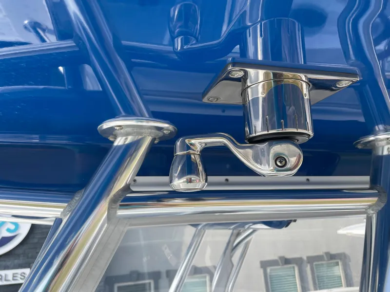 Slide: The Image of Close-up of a 2019 Freeman 37 boat's stainless steel hardware. - 23