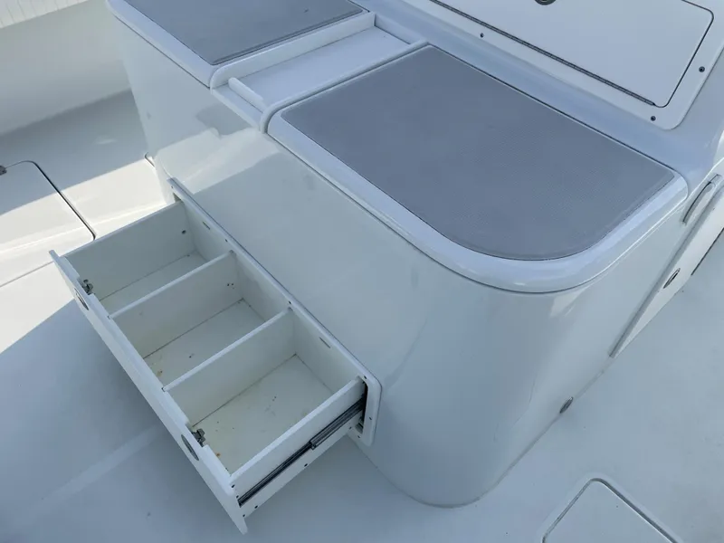 Slide: The Image of Open storage drawers on a 2019 Freeman 37 boat. - 35