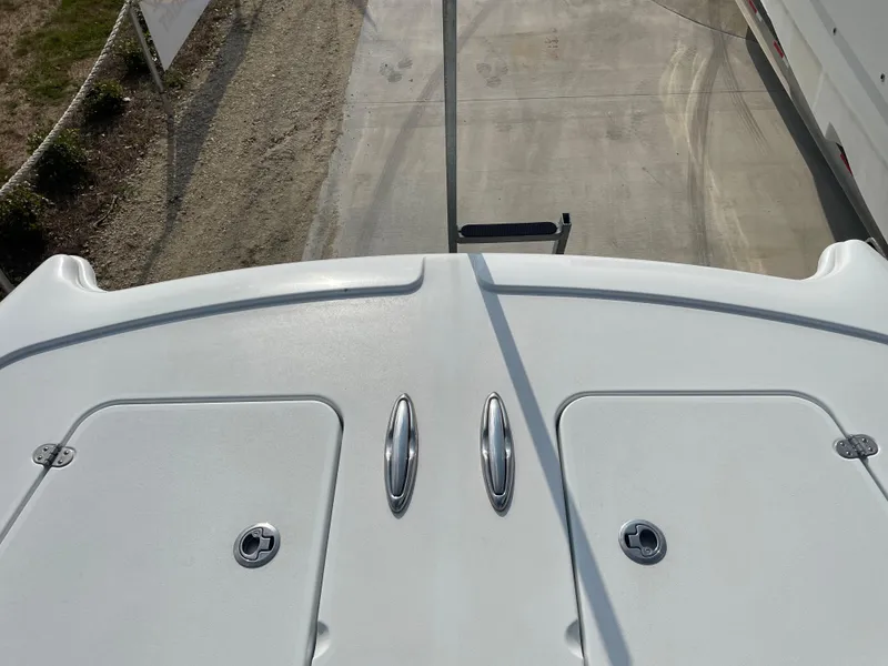 Slide: The Image of Top view of a 2019 Freeman 37 boat deck with storage compartments. - 36