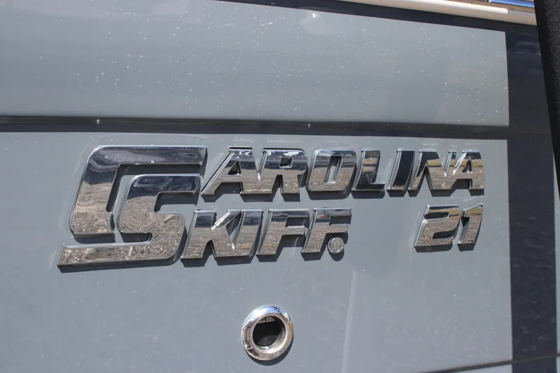 Slide: The Image of 2025 Carolina Skiff 21 Ultra Elite logo on boat exterior. - 15