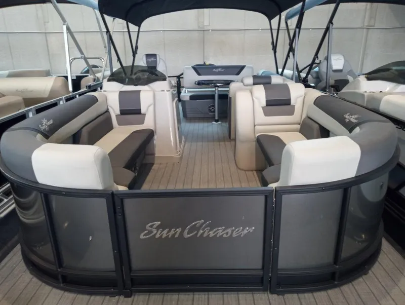 The Image of 2023 SunChaser Geneva Sport 25 SB pontoon boat with spacious seating and canopy. - 0