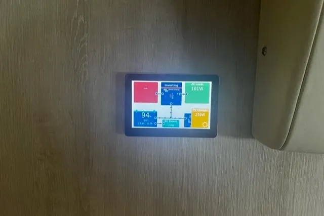 Slide: The Image of Touchscreen control panel on Leopard 48 yacht, displaying power management information. - 32