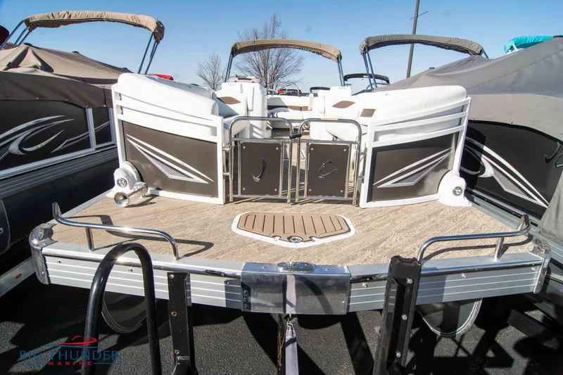 Slide: The Image of 2022 JC NEPTOON 27 TT SPORT pontoon boat rear view with deck and seating. - 2