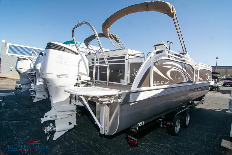 Slide: The Image of 2022 JC NEPTOON 27 TT SPORT pontoon boat with dual outboard engines. - 3