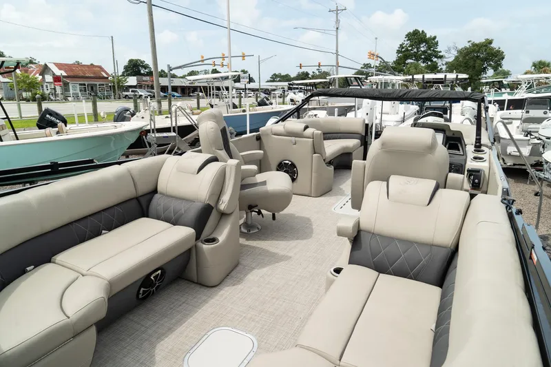 Slide: The Image of 2023 Silver Wave 2410 SW3 CLS pontoon boat with luxurious seating and modern design. - 8