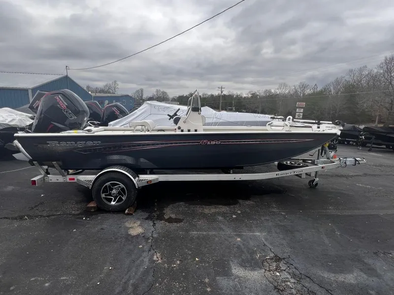 Slide: The Image of 2023 Ranger RB190 boat on a trailer in a parking lot. - 3