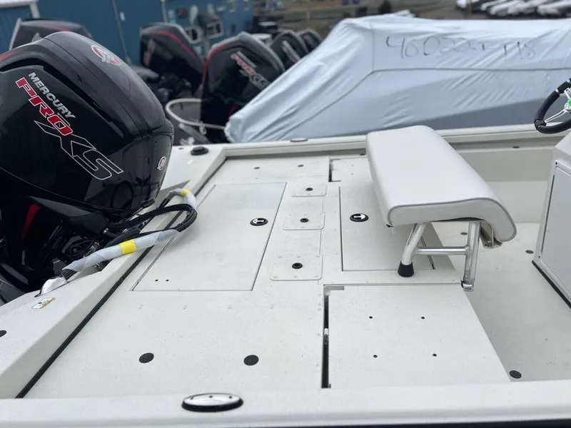 Slide: The Image of 2023 Ranger RB190 boat deck with Mercury Pro XS outboard motor. - 7